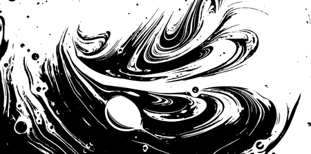 Black and white liquid texture. Watercolor hand drawn marbling illustration. Abstract vector background. Monochrome marble patternのイラスト素材