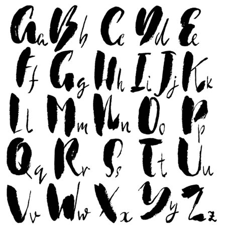 Hand drawn dry brush font. Modern brush lettering. Grunge style alphabet. Vector illustrationのイラスト素材
