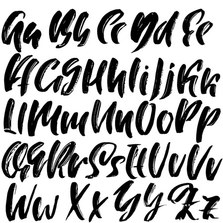 Hand drawn dry brush font. Modern brush lettering. Grunge style alphabet. Vector illustrationのイラスト素材