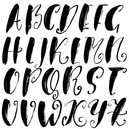 Hand drawn elegant calligraphy font. Modern brush lettering. Grunge style alphabet. Vector illustrationのイラスト素材