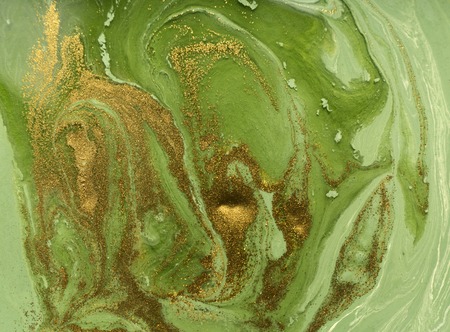 Marbled green abstract background. Liquid marble pattern.の写真素材