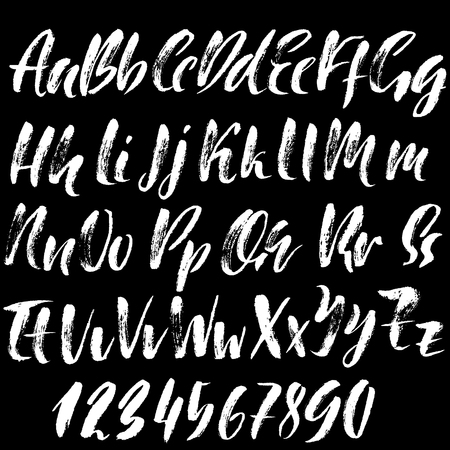 Hand drawn elegant calligraphy font. Modern brush lettering. Grunge style alphabet. Vector illustrationのイラスト素材