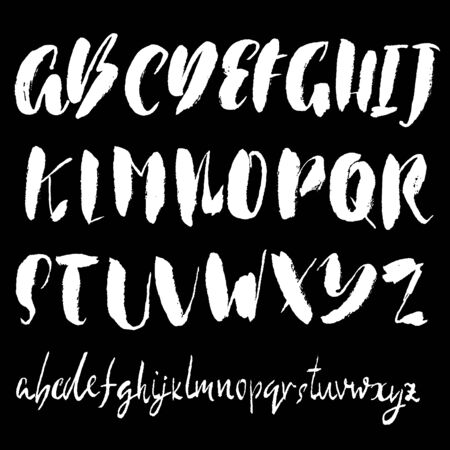 Hand drawn elegant calligraphy font. Modern brush lettering. Grunge style alphabet. Vector illustrationのイラスト素材