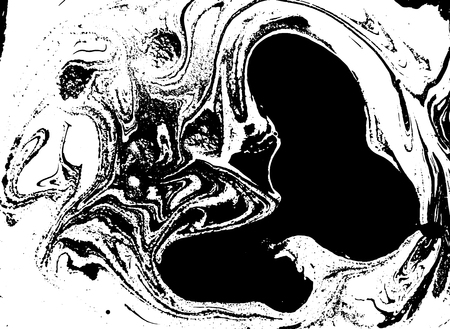 Black and white liquid texture in watercolor hand drawn marbling illustration.のイラスト素材