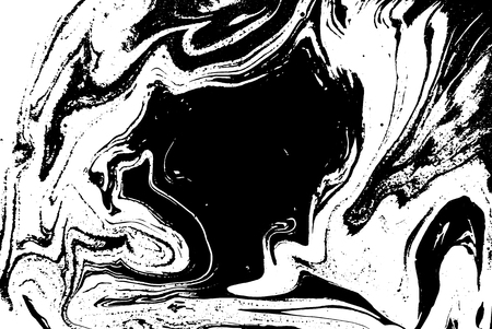 Black and white liquid texture. Watercolor hand drawn marbling illustration. Abstract vector background. Monochrome marble pattern.のイラスト素材