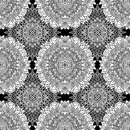 Abstract background. Vector illustration. Ethnic mandala monochrome seamless pattern. Indian ornamentのイラスト素材
