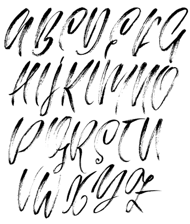 Hand drawn elegant calligraphy font. Modern brush lettering. Grunge style alphabet. Vector illustration.のイラスト素材