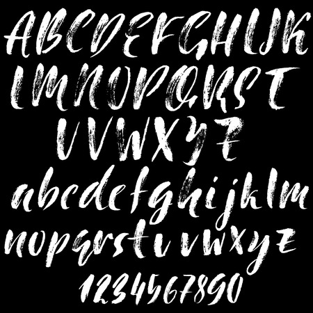Hand drawn dry brush font. Modern brush lettering. Grunge style alphabet. Vector illustration.のイラスト素材