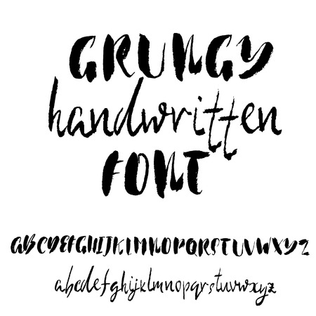 Hand drawn dry brush font. Modern brush lettering. Grunge style alphabet. Vector illustration.のイラスト素材