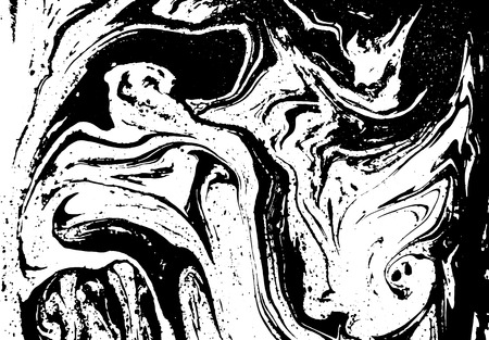 Black and white liquid texture. Watercolor hand drawn marbling illustration. Abstract vector background. Monochrome marble pattern.のイラスト素材