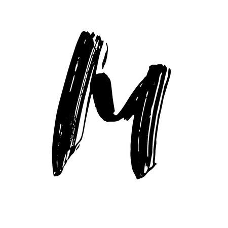 Letter M. Handwritten by dry brush. Rough strokes font. Vector illustration. Grunge style alphabetの写真素材