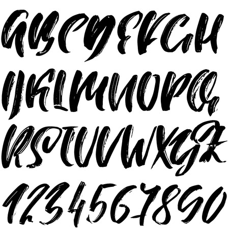 Hand drawn dry brush font. Modern brush lettering. Grunge style alphabet. Vector illustration.の写真素材
