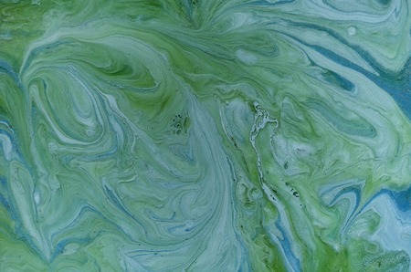Marbled blue, green and golden abstract background. Liquid marble patternの写真素材