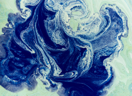 Marbled blue, green and golden abstract background. Liquid marble patternの写真素材