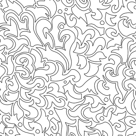 Black and white seamless pattern. Vector curls illustration. Monochrome backgroundのイラスト素材
