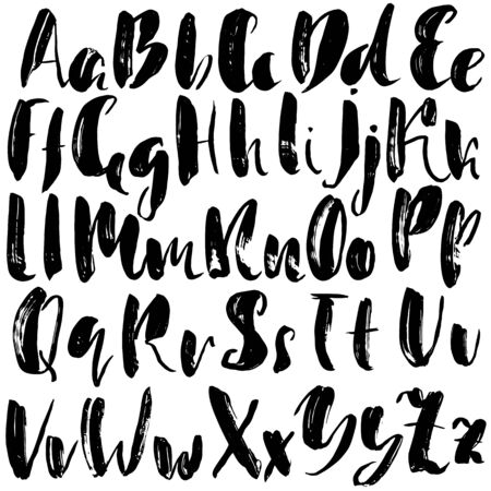 Hand drawn dry brush font. Modern brush lettering. Grunge style alphabet. Vector illustrationのイラスト素材