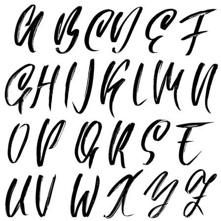 Hand drawn dry brush font. Modern brush lettering. Grunge style alphabet. Vector illustrationのイラスト素材