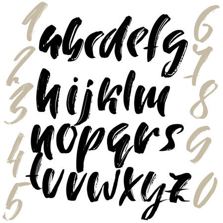 Hand drawn elegant calligraphy font. Modern brush lettering. Grunge style alphabet. Vector illustration.のイラスト素材