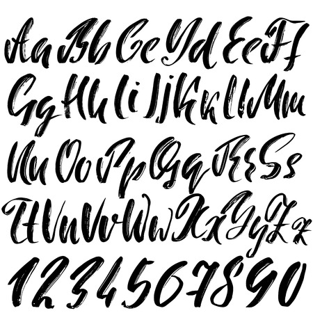 Hand drawn dry brush font. Modern brush lettering. Grunge style alphabet. Vector illustration.のイラスト素材