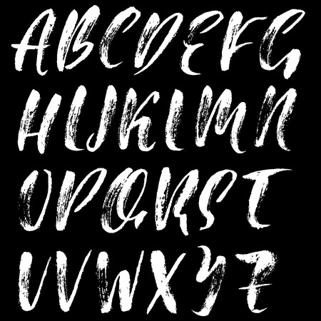 Hand drawn dry brush font. Modern brush lettering. Grunge style alphabet. Vector illustrationのイラスト素材