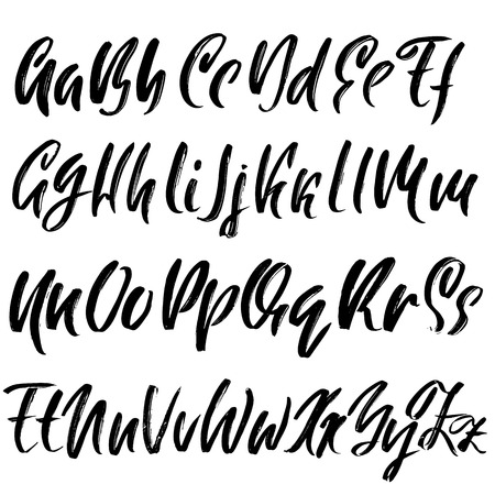 Hand drawn dry brush font. Modern brush lettering. Grunge style alphabet. Vector illustration.のイラスト素材