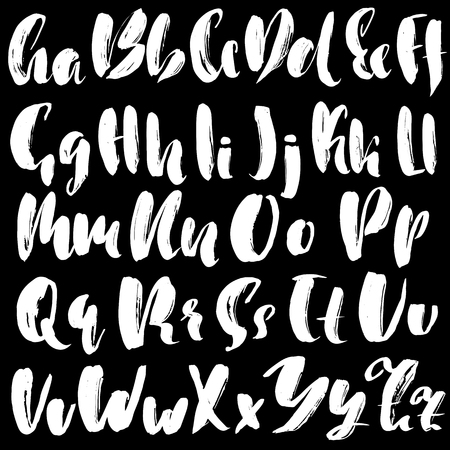Hand drawn dry brush font. Modern brush lettering. Grunge style alphabet. Vector illustration.のイラスト素材