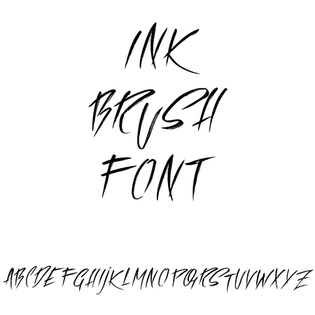 Hand drawn dry brush font. Modern brush lettering. Grunge style alphabet. Vector illustration.のイラスト素材