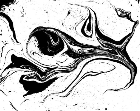 Black and white liquid texture. Watercolor hand drawn marbling illustration. Abstract vector background. Monochrome marble pattern.のイラスト素材