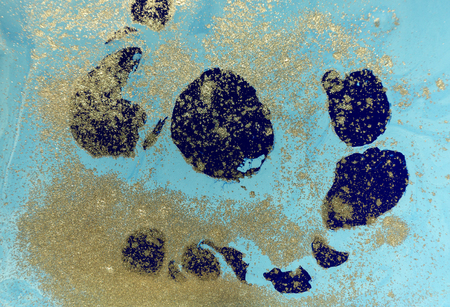 Marbled blue and golden abstract background. Liquid marble patternの写真素材