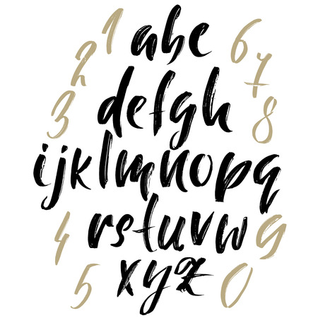 Hand drawn dry brush font. Modern brush lettering. Grunge style alphabet. Vector illustration.の写真素材