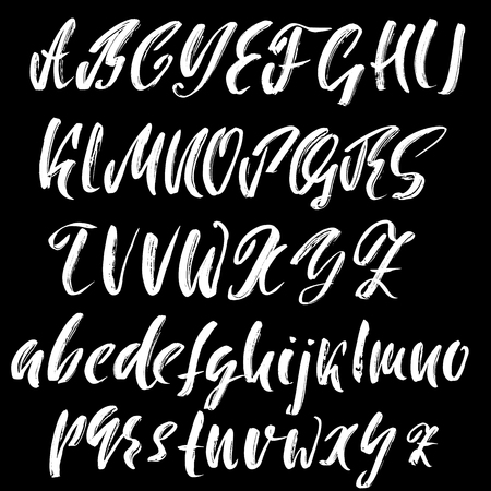 Hand drawn dry brush font. Modern brush lettering. Grunge style alphabet. Vector illustration.のイラスト素材