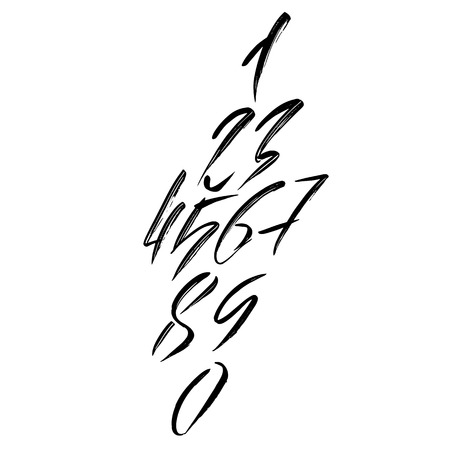 Set of calligraphic ink numbers. Dry brush lettering. Vector illustration.のイラスト素材