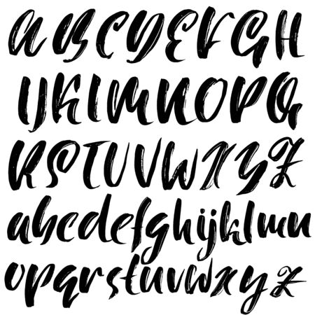 Hand drawn dry brush font. Modern brush lettering. Grunge style alphabet. Vector illustration.の写真素材