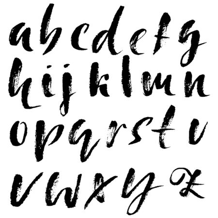 Hand drawn dry brush font. Modern brush lettering. Grunge style alphabet. Vector illustration.のイラスト素材