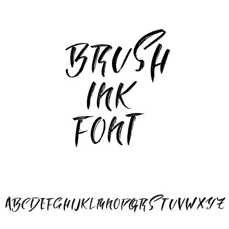 Hand drawn dry brush font. Modern brush lettering. Grunge style alphabet. Vector illustration.のイラスト素材