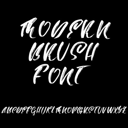 Hand drawn dry brush font. Modern brush lettering. Grunge style alphabet. Vector illustrationのイラスト素材