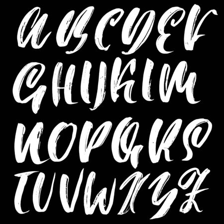 Hand drawn dry brush font. Modern brush lettering. Grunge style alphabet. Vector illustrationのイラスト素材