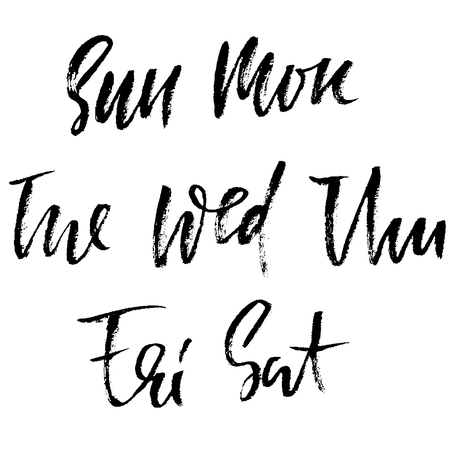 Set of days of a week. Handdrawn lettering. Vector inscriprion. Weekly calendar. Calligraphy illustration.のイラスト素材