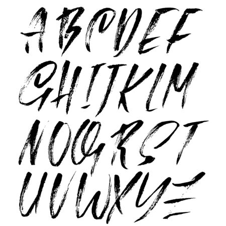 Hand drawn dry brush font. Modern brush lettering. Grunge style alphabet. Vector illustration.のイラスト素材