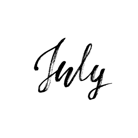 Hand drawn typography lettering. July. Month inscription. Vector Illustration.のイラスト素材