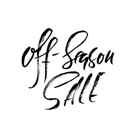 Off-season sale handwritten lettering. Grunge dry brush template. Typography banner. Hand drawn calligraphy. Vector illustration.のイラスト素材