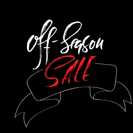 Off-season sale handwritten lettering. Grunge dry brush template. Typography banner. Hand drawn calligraphy. Vector illustration.のイラスト素材
