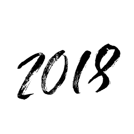 2018 Happy New Year. Beautiful greeting card calligraphy. Black vector illustration. Hand drawn print design. Handwritten modern brush letteringのイラスト素材