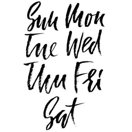 Set of days of a week. Handdrawn lettering. Vector inscriprion. Weekly calendar. Calligraphy illustration.のイラスト素材