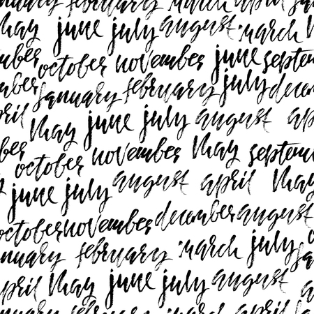 Hand drawn months seamless pattern. Modern dry brush lettering. Names of the months. Vector illustration. Handwritten grunge inscription.のイラスト素材