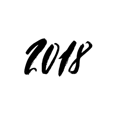2018 Happy New Year. Beautiful greeting card calligraphy. Black vector illustration. Hand drawn print design. Handwritten modern brush lettering.のイラスト素材