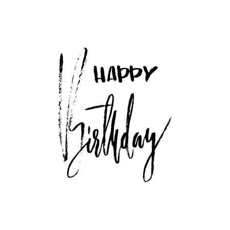 Happy birthday modern brush lettering for invitation and greeting card, prints and posters. Handwritten inscription. Calligraphic design. Vector illustration.のイラスト素材