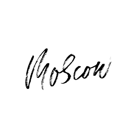 Moscow, Russia. City typography lettering design. Hand drawn modern dry brush calligraphy. Isolated vector illustration.のイラスト素材