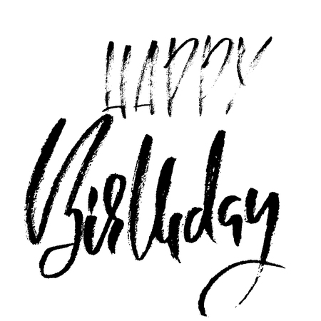 Happy birthday modern brush lettering for invitation and greeting card, prints and posters. Handwritten inscription. Calligraphic design. Vector illustration.のイラスト素材