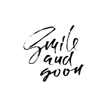 Smile and go on. Hand drawn motivation lettering poster. Vector modern typography banner. Handwritten grunge dry brush inscription.のイラスト素材
